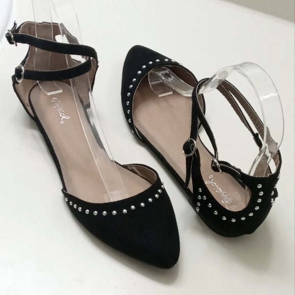 Shoes - Qupid suade stud ankle strap flats size 7 like new worn once